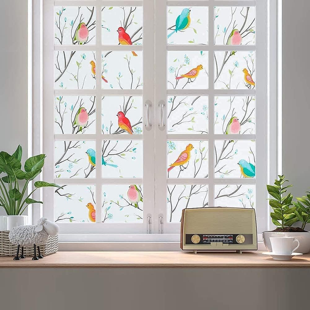 Colorful Birds Glass Sticker Static Cling Thermal-Insulation Privacy Protection Drop-Shipping Reusable Removable Window Decor