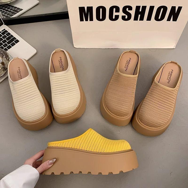 Thick-soled bag head half slippers women's summer outer wear 2025 new models with skirts mesh one pedal lazy muffin shoes