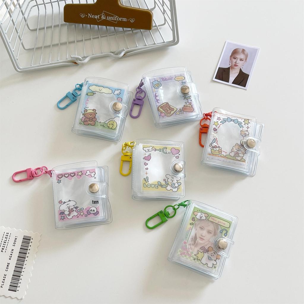 Korean Cartoon Mini Photo Album with 2-inch ID Photo & Sticker Storage, Star Chasing Keychain, Hook & Pendant Bag