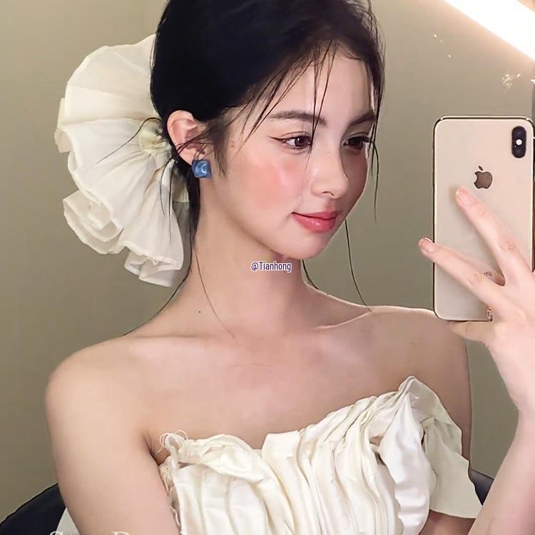 Pleated Double-Layer Scrunchie: Elegant Bridal Hair Flower Accessory