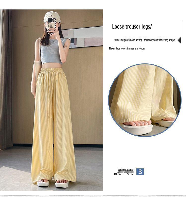 Cross-Border Vertical Stripe High-Waisted Wide-Leg Pants - Summer Straight Loose Casual Floor-Length Design.