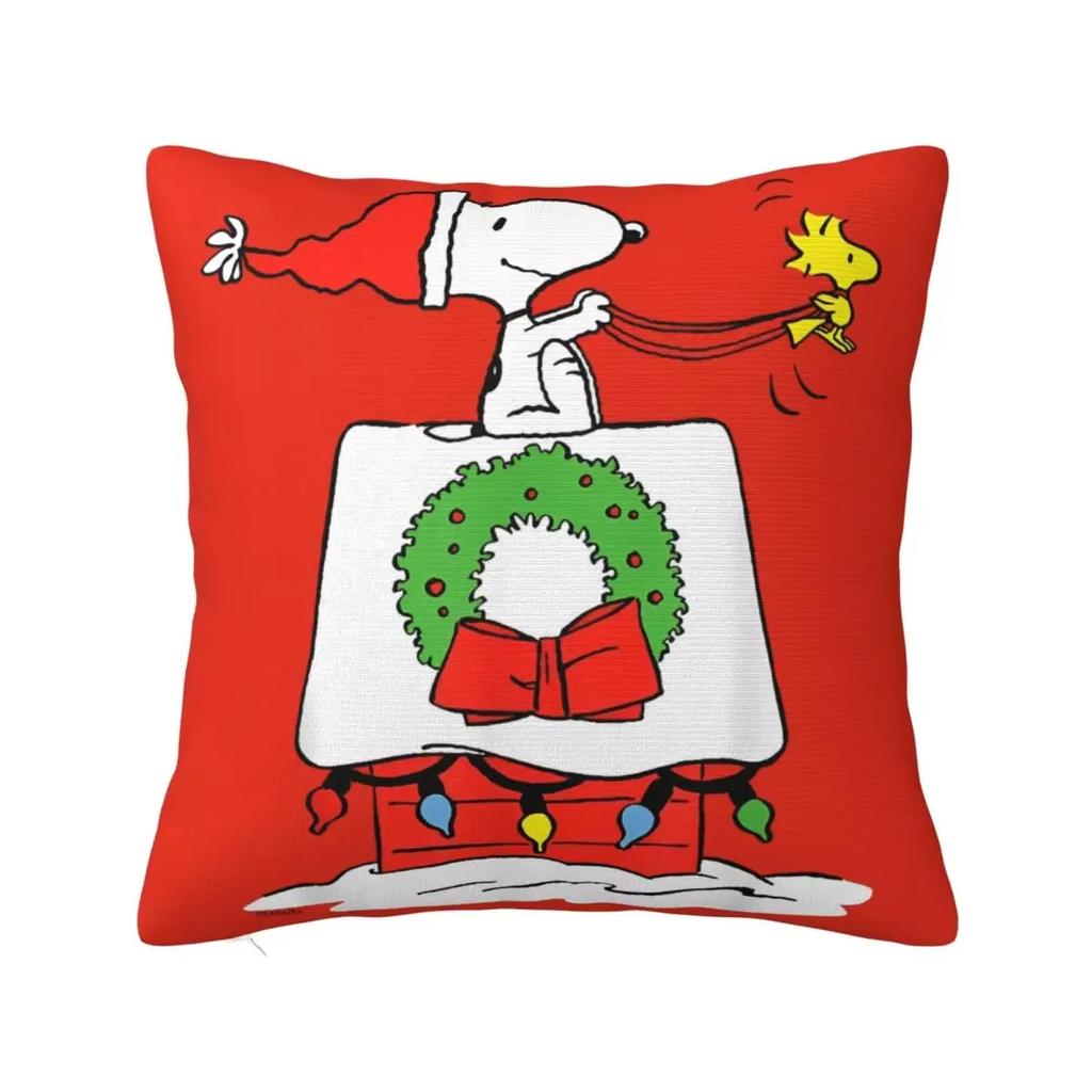 2025 Christmas Snoopy Woodstock Pillowcase Decoration Home Double Sided Printed Square Pillow Living Room Pillowcase Gift