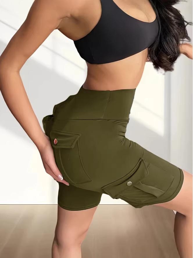 Breathable Butt-Lifting Button Pocket Yoga Shorts Slim-Fit Base Layer Pants