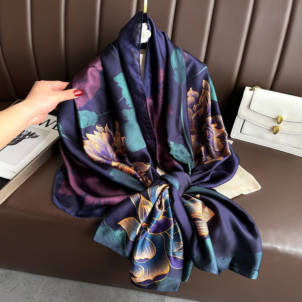  180*90cm Luxury Brand Spring Summer Autumn Women Clothing New Fashion Color Matching Printed Silk Scarf Lady Shawl Turba