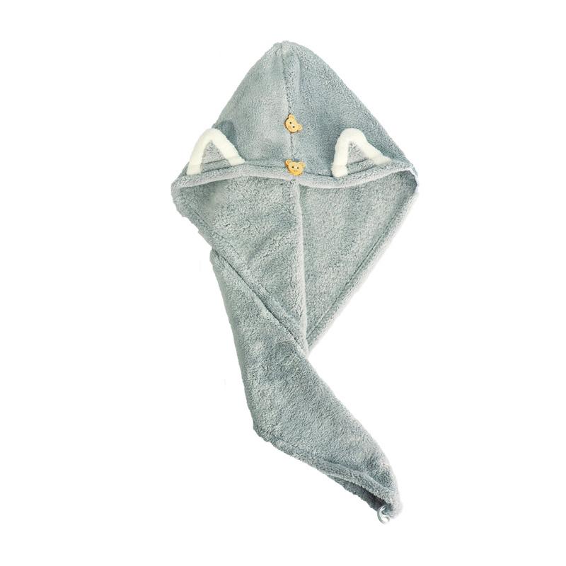 Quick Dry Hair Towels Women And Child Cute Cat  Ear Super Absorption Thicker Microfiber Turban Towels With Bear Buttons