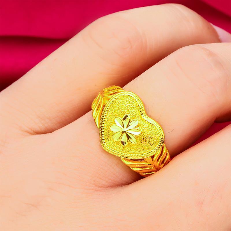 Heart Open Ring Women'S 24K Gold Au999 - Oxidation-Resistant Pure Gold, Secure Heart Structure For Long-Lasting Shine