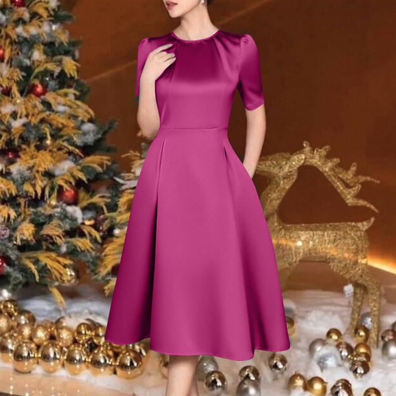 

ZANZEA Женское повседневное платье А-силуэта с круглым вырезом и короткими рукавами на лето L темно-розовый