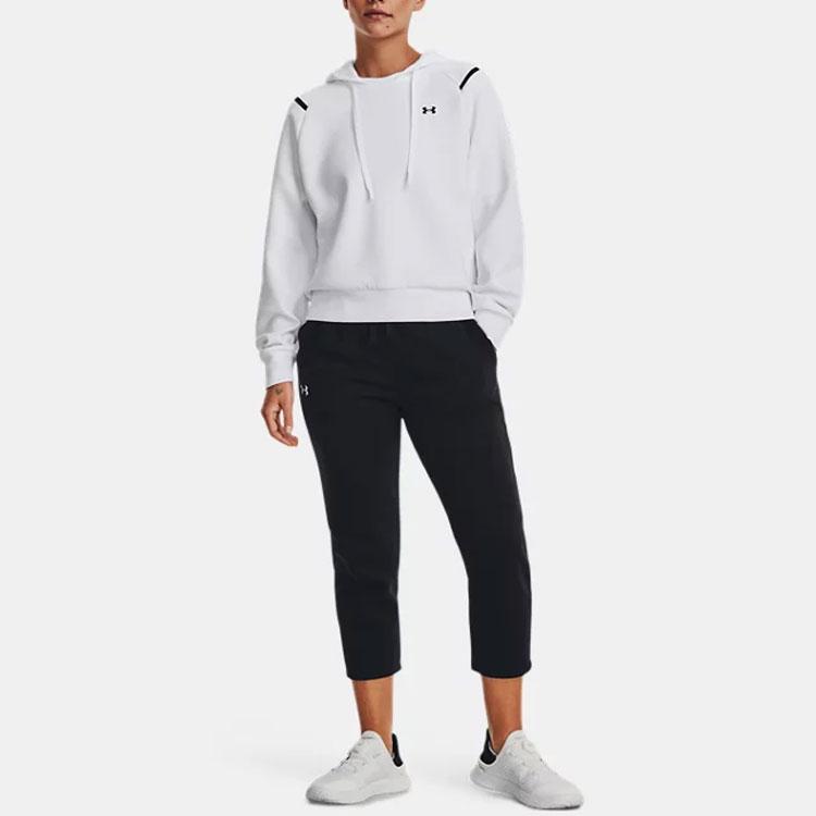 Under Armour Solid Color Logo Print Drawstring Cropped Hoodie Women Hoodies White 1379843-100