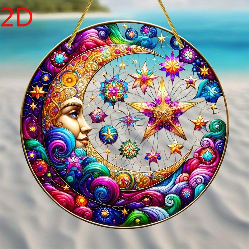 Moon Goddess Sun Catcher. Colorful celestial acrylic art for home or bar decor. A mystical gift.