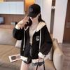 Women's Hooded Color Block Casual Jacket - Korean Style, Lightweight, Loose Fit, Petite, for Spring/Autumn 2025.