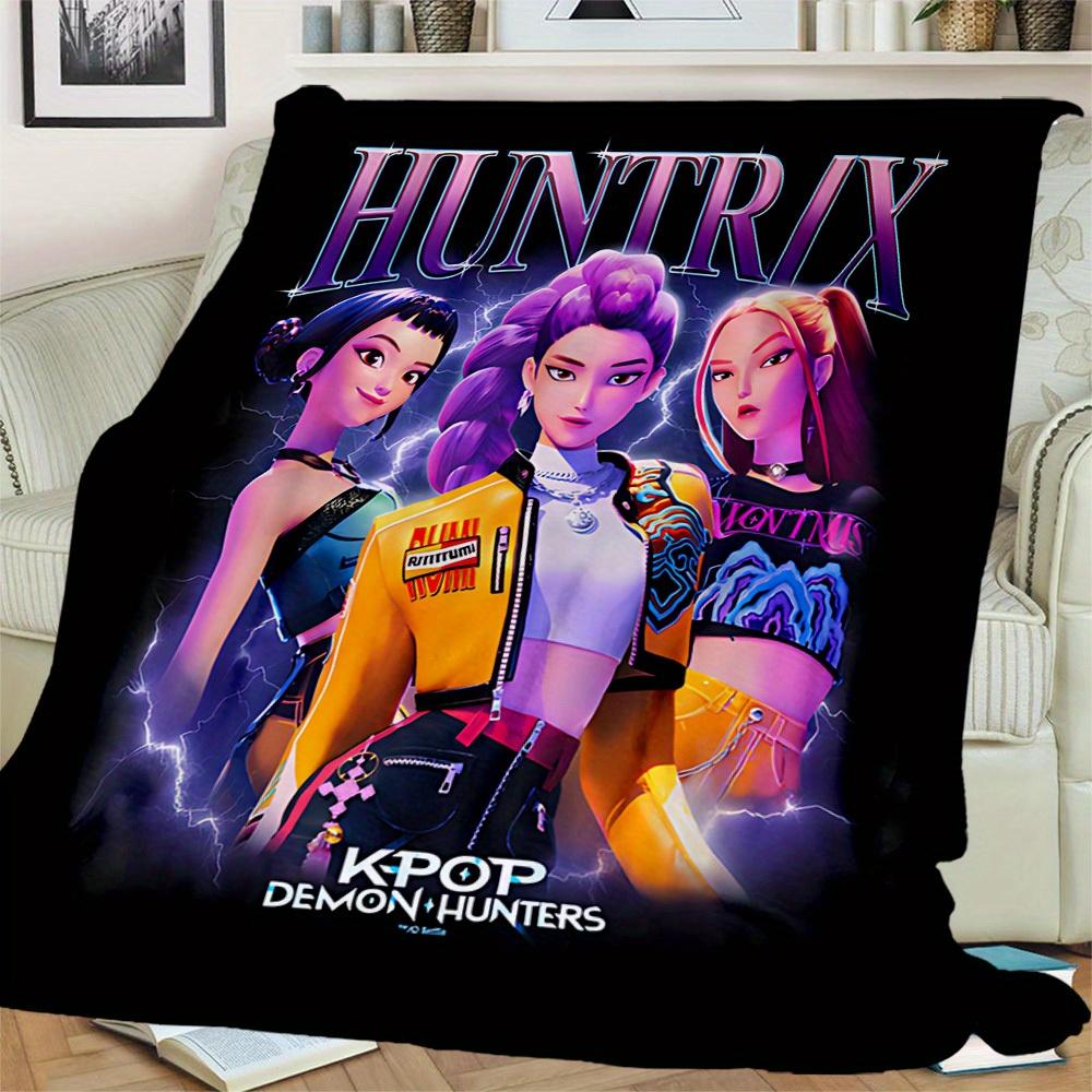 1Pc HUNTR/X KPOP Print Flannel Blanket, Comfortable for All Seasons, Home Decor, Warmth and Comfort, Perfect for Christmas Gifts821091