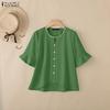ZANZEA Women Casual Round Neck Solid Color Loose Half Sleeve Blouse