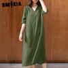 GMXIA Women's Fashion Summer Spring Solid Color Print 1/2 Sleeves V-Neck High Waist Casual Dresses