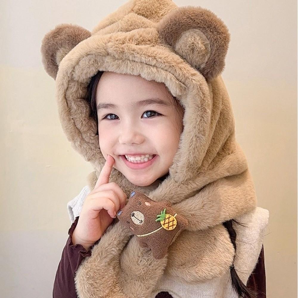 Windproof Kids Hat Hooded Scarf Thermal One-piece Pullover Hat Soft Winter Baby Hat