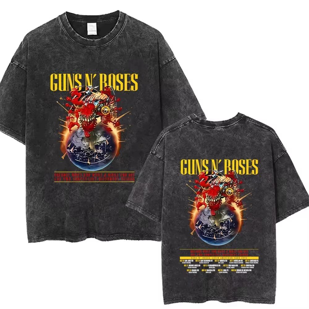 New Arrival Mens Clothes Tee Shirt Homme Graphic T-Shirts Men Tshirt for Men Ropa Hombre Guns N Roses Slash 85 Washed Vintage