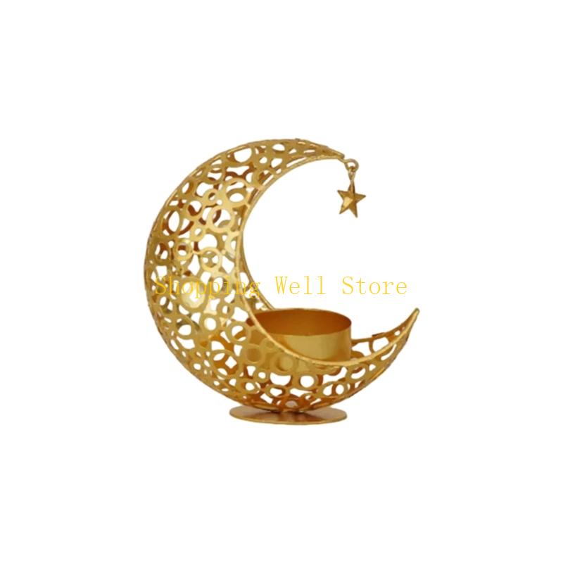 KX4B Metal Moon Stand Moon Shaped Holders Tealight Holders Candlestick Table Centerpiece Ramadans Decorations