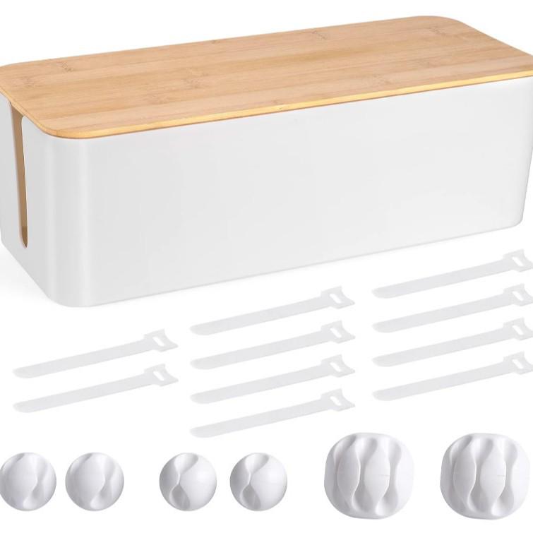 Minimalist Cable Management Box with Bamboo Lid