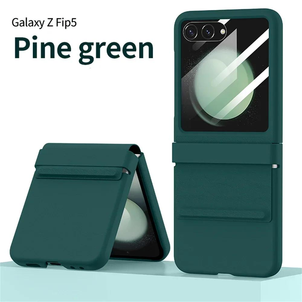 Lyxigt matt läder Färgglat gångjärn för Samsung Galaxy Z Flip 6 5 5G Fodral med spegelfilm Skyddande hopfällbar Stötsäker Fullt skydd