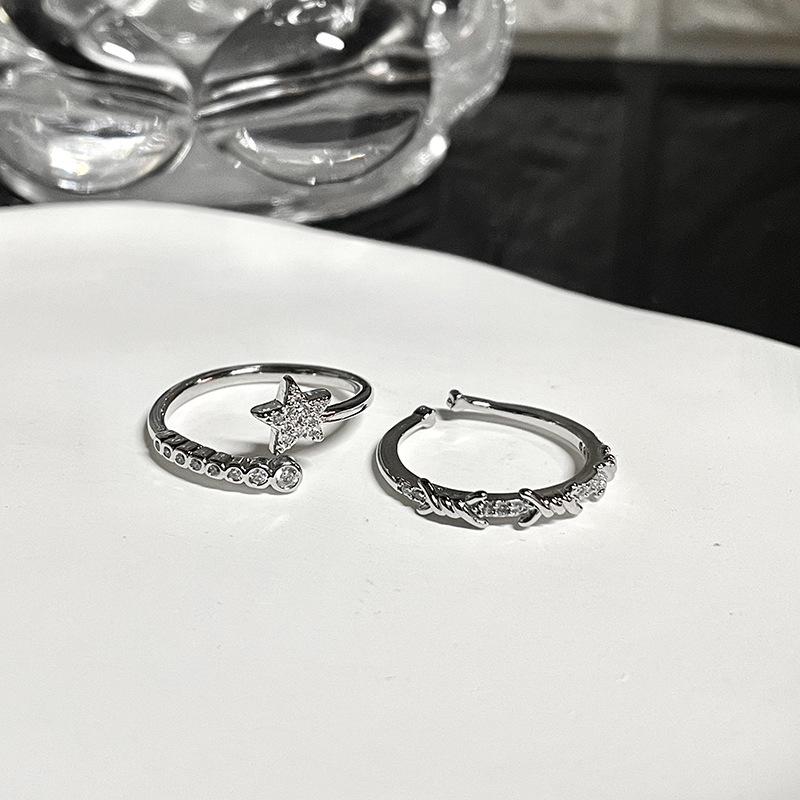 Simple Ring Women'S Niche Design Fashion Star Cross Light Luxury High Sense Personality Opening Stacked Ring