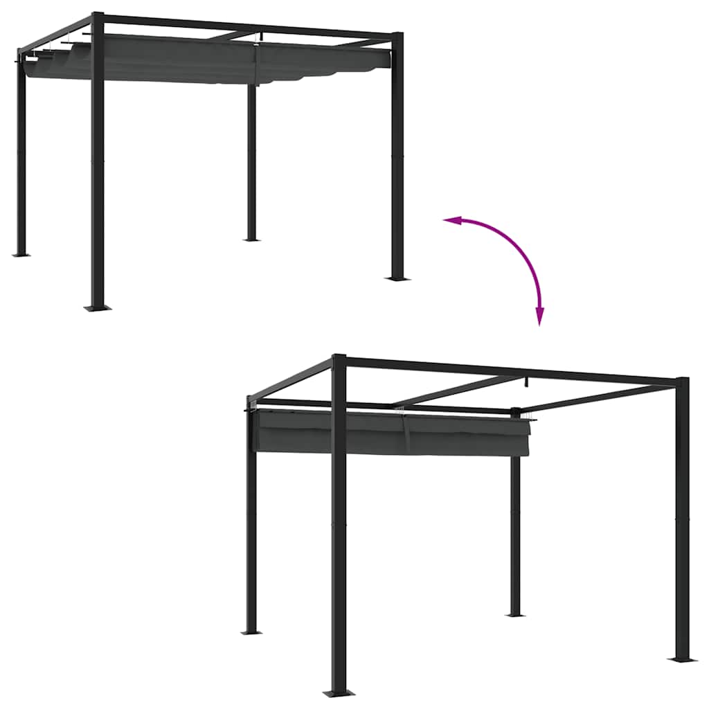 Vidaxl Garden Gazebo With Retractable Roof, Anthracite, 3X3 M, Steel