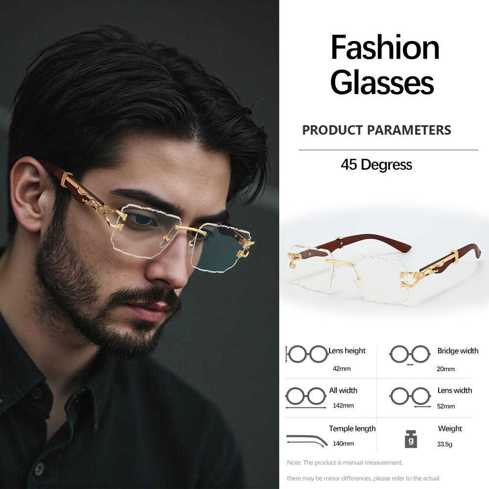 Modern Minimalist Geometric Cut Angle Sunglasses with Carved Frameless Lens Design Exquisite Metal Decoration Sunglasses Men