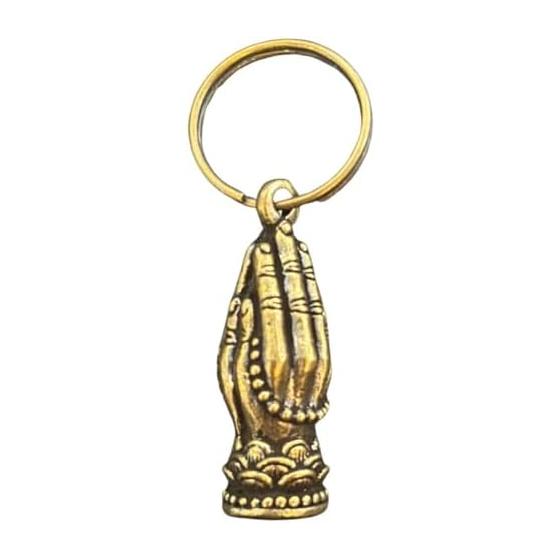 [DAZUMA] Keychain Gassho Brass Antique Hand Prayer Unique Feng Shui Good Luck Pendant Top Money Luck Charm Pendant Strap God Buddha