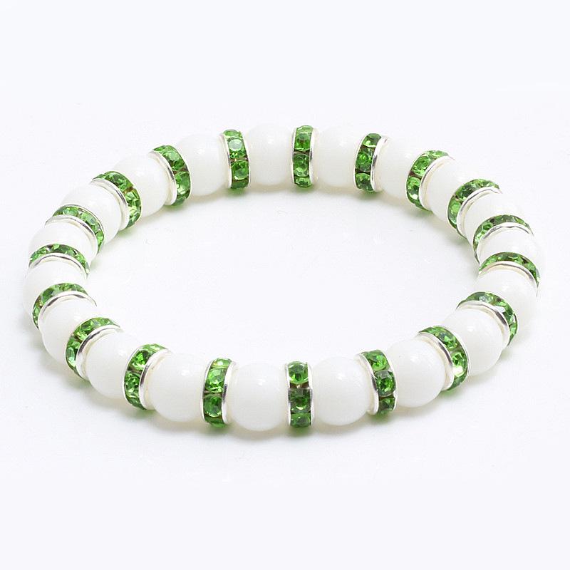 8mm White Porcelain Beads Rhinestone Bracelet: Trendy Unisex Wristband with Hand Rope