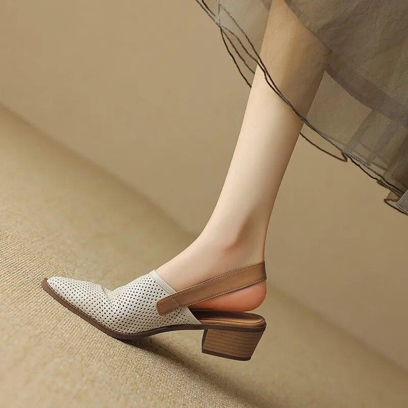Sandale cu ochiuri din plasă tricotate, respirabile, pentru femei, la modă de vară, sandale cu toc gros, pantofi pentru femei, sandale