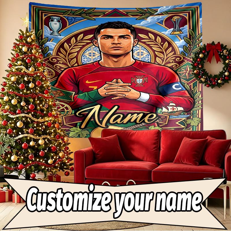 Benutzerdefinierter Name Personalisierte Cristiano Ronaldo Druck Wandteppich, Wandkunst Dekor, Schlafzimmer, Studentenwohnheim, Wohnung, Wohnzimmer, Party-Hintergrund, Geschenk zum Geburtstag
