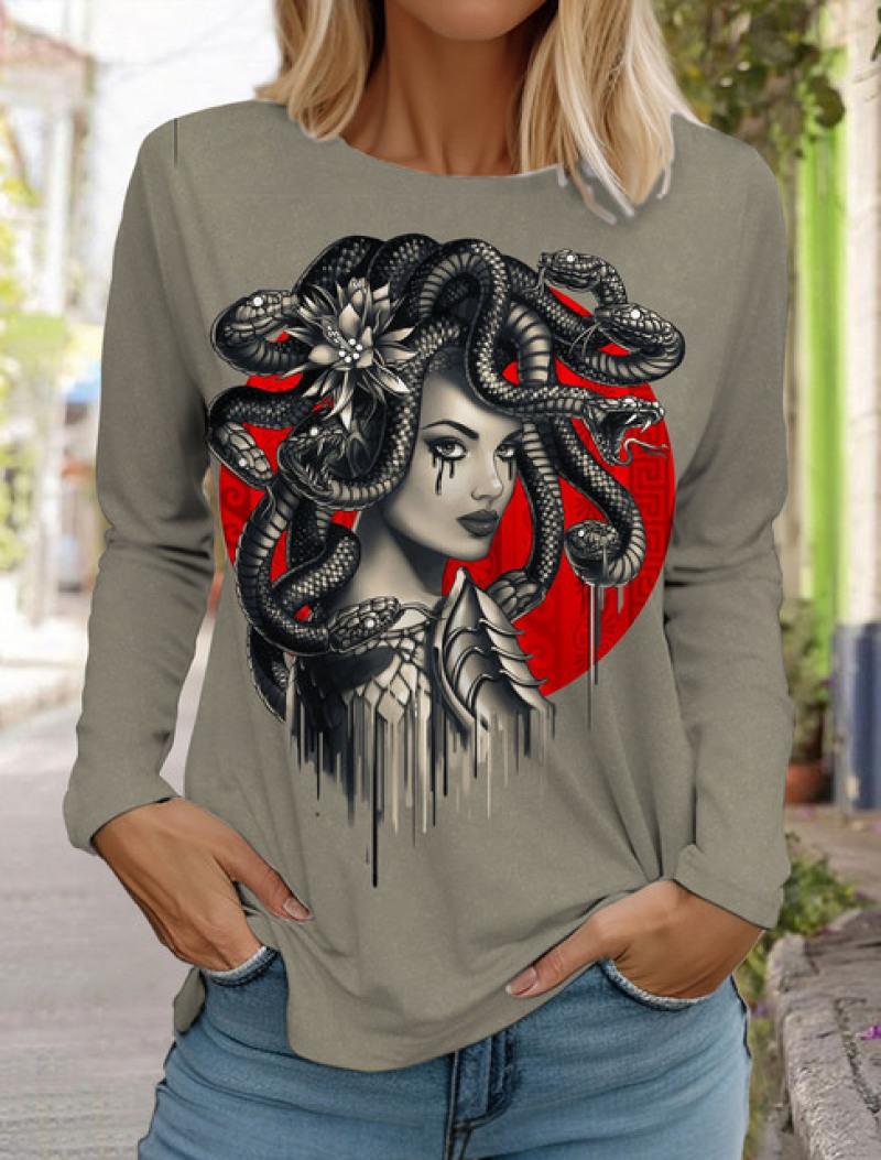 

Новинка 2023 года, женская футболка с длинным рукавом и 3D-принтом, с круглым вырезом, модная повседневная уличная одежда большого размера с принтом 8XL