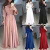 Women Single-Breasted Button Long Sleeve Turn-down Collar Dance Party Maxi Dress