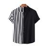 Fall Men Shirt Striped Print Turn-down Collar Short Sleeve Single-breasted Loose Fit Fit Formal Business Style Cardigan Daily Office B Practical Use