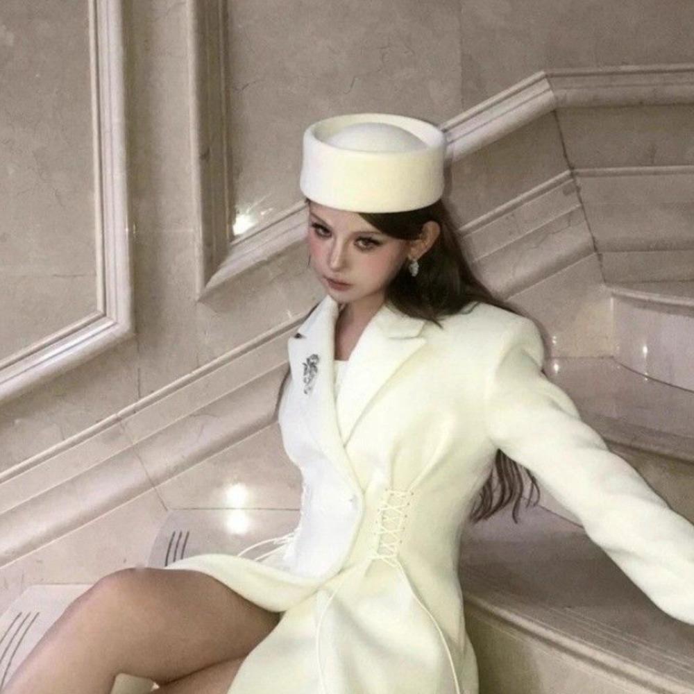 Hard Dome Stage Performance Hat Formal Millinery Berets New Pillbox Hat  for Party