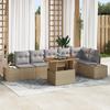 VidaXL 7-Piece Garden Dining Set with Cushions Beige Poly Rattan Acacia 3349972