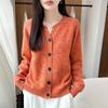Autumn/Winter Pure Wool Thick V-Neck Long Sleeve Heather Yarn Cardigan Sweater