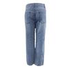 Women Button High Waist Pocket Elastic Hole Jeans Trousers Loose Denim Pants
