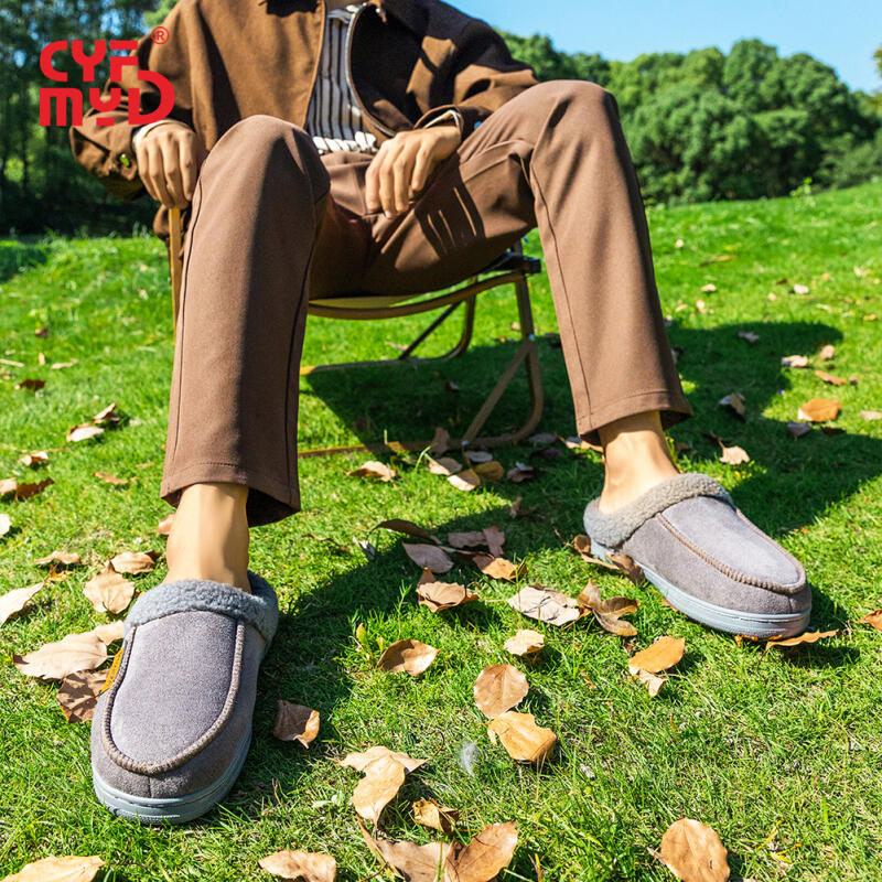 Men's Winter Plush Outdoor House Slippers - Fleece Lining, Memory Foam and Tpr Anti-Slip Sole, Windproof, Warm and Comfortable