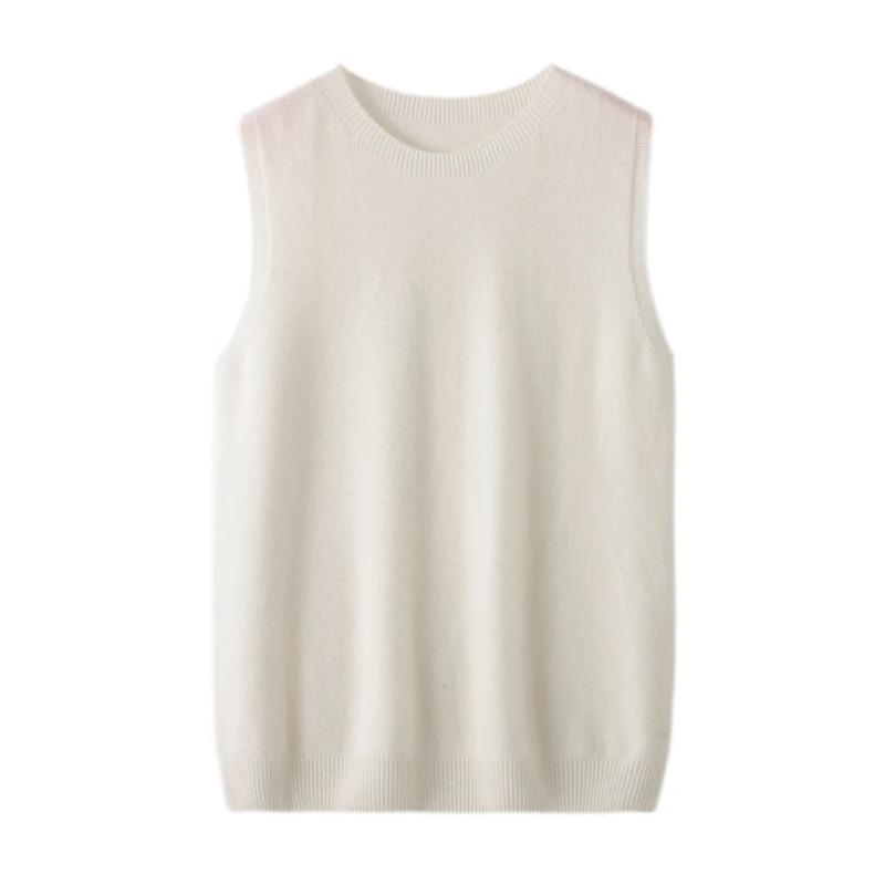 Podzim Zima Dámský Kašmírový Svetr Bez Rukávů Pulovr Vintage Pletený O-Výstřih Vesta Topy Pletené Zboží Dámské Ležérní Slim-fit Topy
