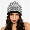 Autumn and Winter Men's and Women's Black and White Plaid Wool Knitted Pullover Hat, Wavy Pattern Bag Head, Warm Ear Protector, Stacking Hat
