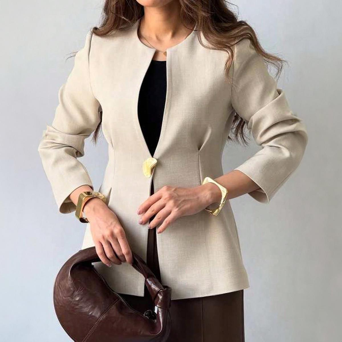 

Casual Vacation Solid Color Long-sleeved Jacket for Women 2025 Autumn and Winter S хакі