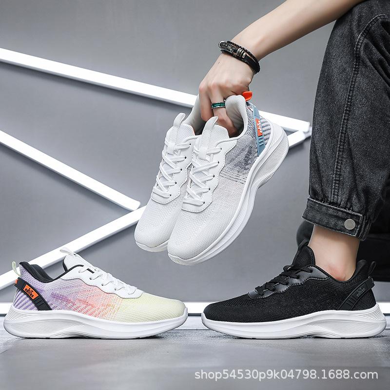 Autumn New Lightweight Soft-soled Shoes Breathable Fly-woven Mesh Low-heeled Trendy Casual Net Shoes Running Sports Shoes Men's Shoes
