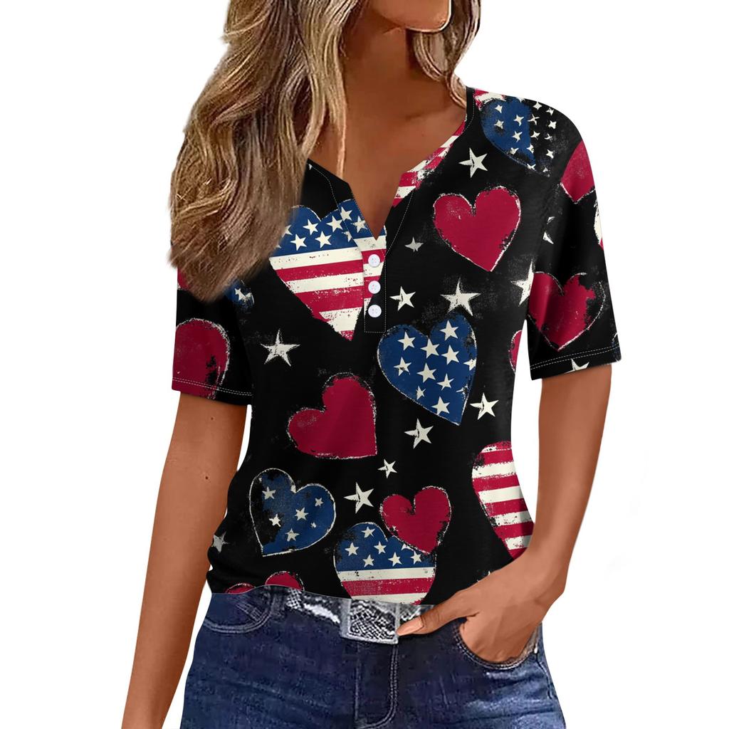 Dámské tričko Tričko Potisk knoflíku Krátký rukáv Denní víkend Móda Basic Top s výstřihem do V