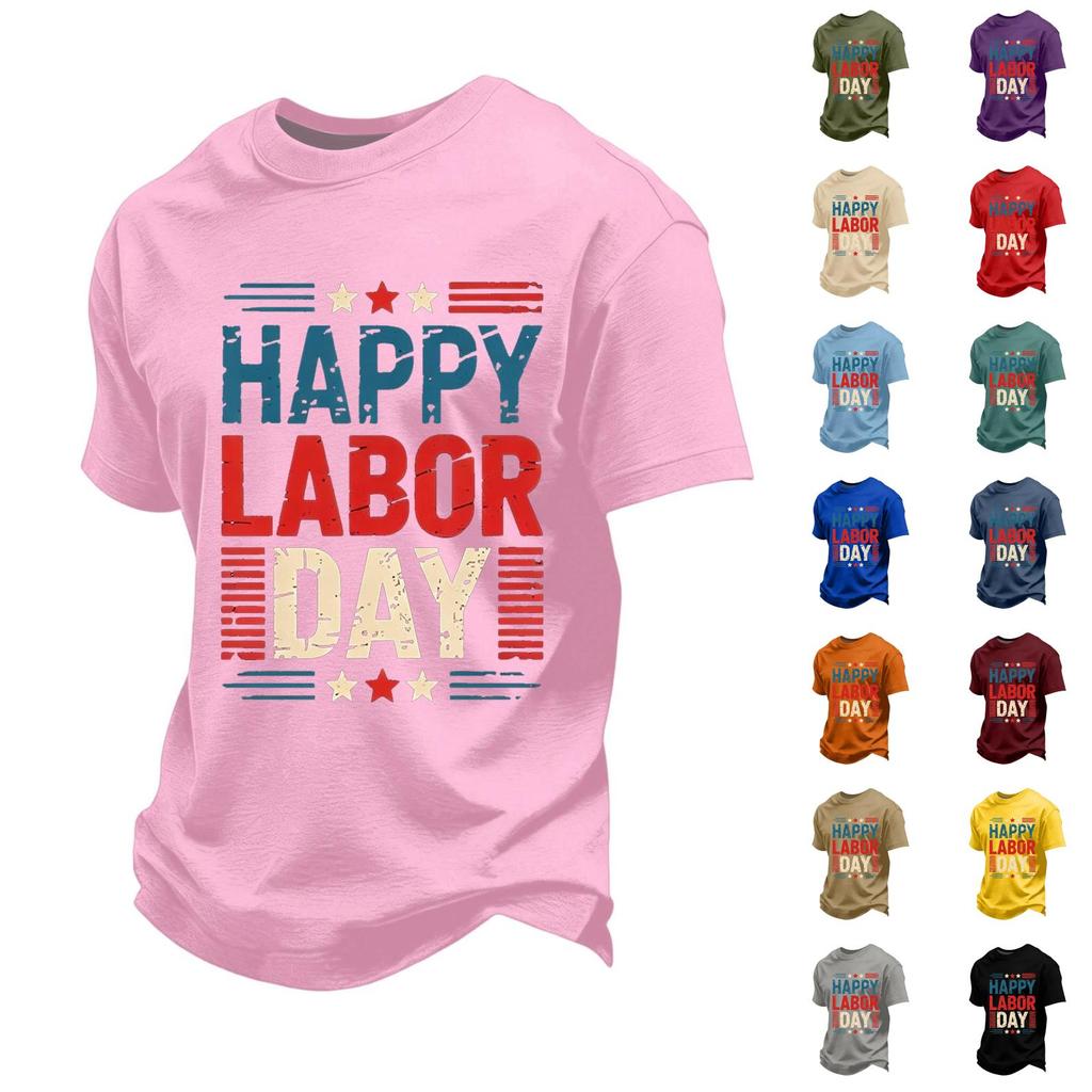 Men's Casual Loose Fit Short Sleeve T-Shirt Labor Day Graphic Print Crew Neck Comfortable Cotton Top