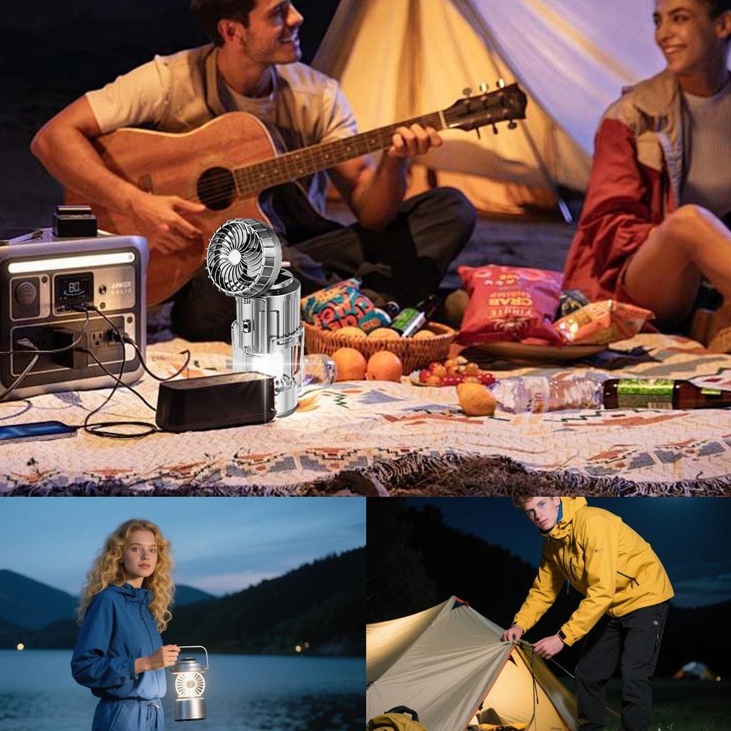 Camping Lantern Solar Lantern LED Lights Camping Gear Rechargeable Waterproof Survival Gear Power Bank With Foldable Cooling Fan