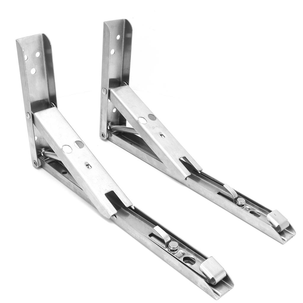 2Pcs Folding Shelf Bracket Stainless Steel Wall Mount Spring Loaded Support Rack