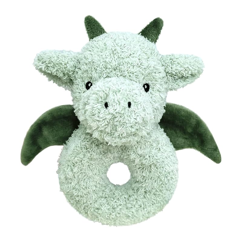 Baby Dragon Soft Rattle Toy, Plush Dinosaur Infant Shaker Rattle Easy-Grasp Stuffed Animal Toy, Gifts for Newborns Babies Toddlers Boys Girls, Cyan,