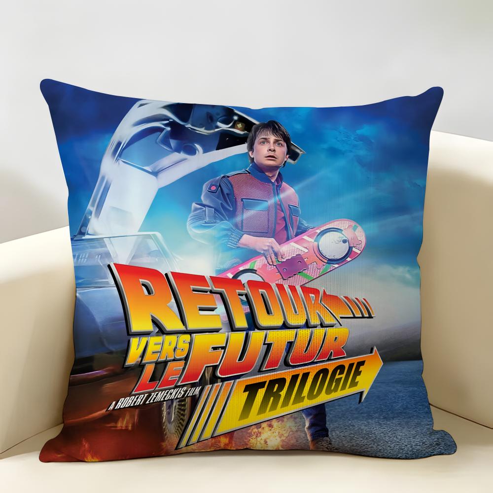 BBack To The Future Movie Cushion Cover Natural Linen Organic Fabric DoubleSided Printing Room Sofa Decor Pillow Case
