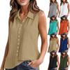 Women’s Fashionable Plain-Coloured Cotton-Linen Single-Breasted Sleeveless Shirt- T-Shirt