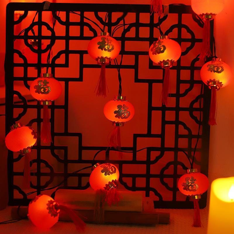 Solar-Powered Waterproof Red Lantern String Lights for Outdoor New Year Festival Decoration