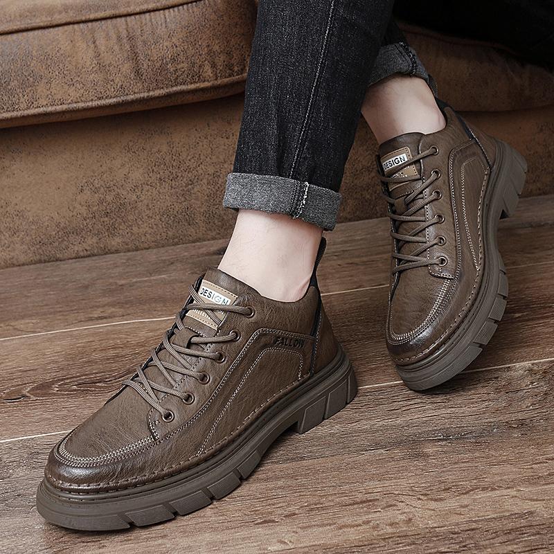 Fashion Casual lace up men's leather shoes High quality Retro style High quality Outdoor leisure street Black casual sports shoes